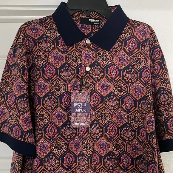 Murano Jewels of Jaipur Collection Jacquard Short Sleeve Polo - Picture 4 of 4